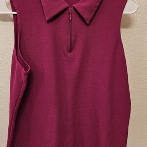 New York & Company Sleeveless Zip Polo Top in Berry